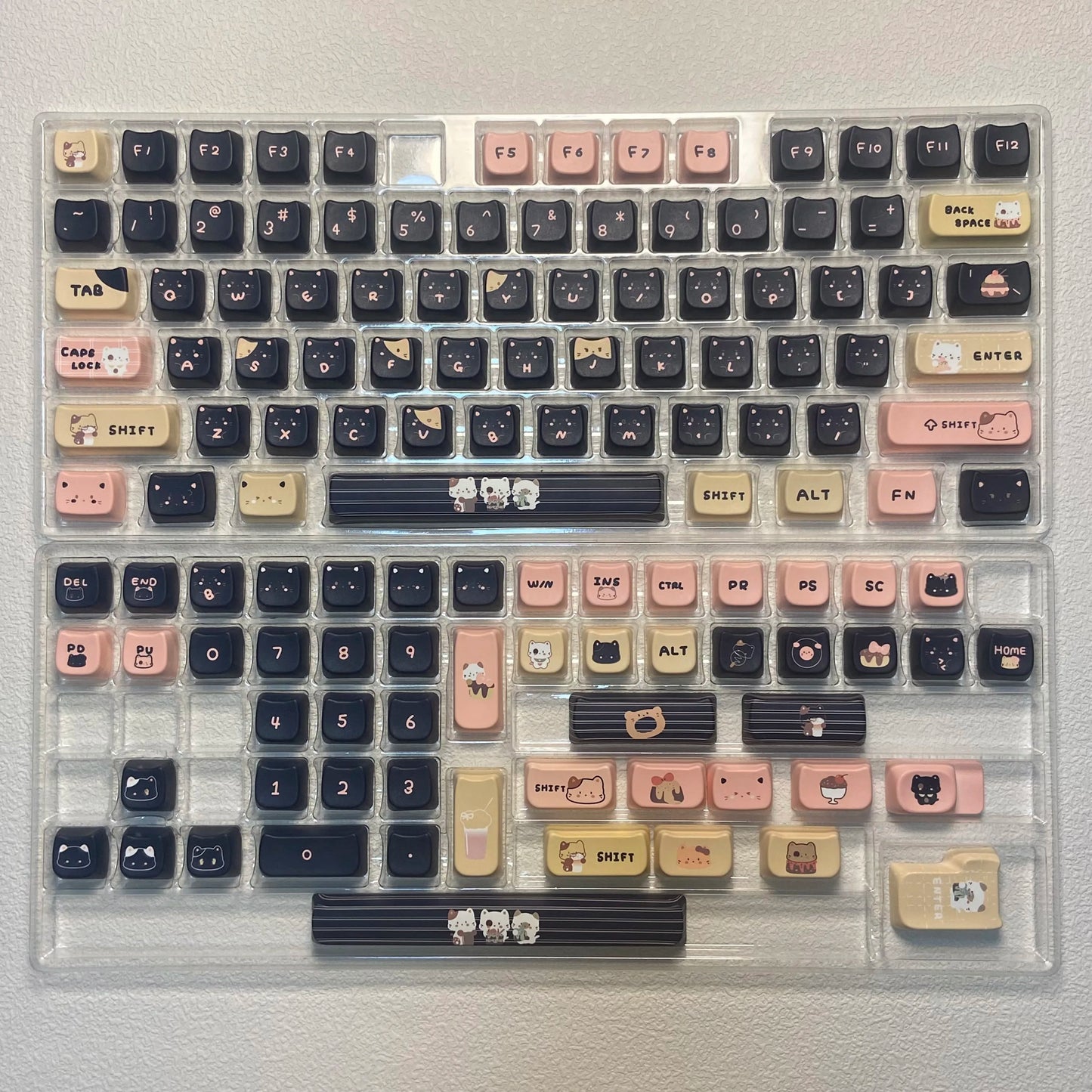 Black and Pink Kitty Key Caps 104+20 Keys